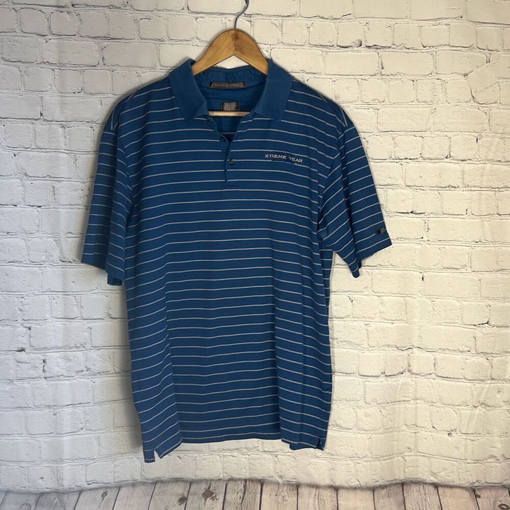 Tiger Woods Nike Mens Blue Striped Golf Polo shirt Size M Medium Short Sleeve